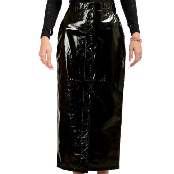 Scuderia Ferrari Women's Black 100% Leather Pencil Skirt US M IT 42